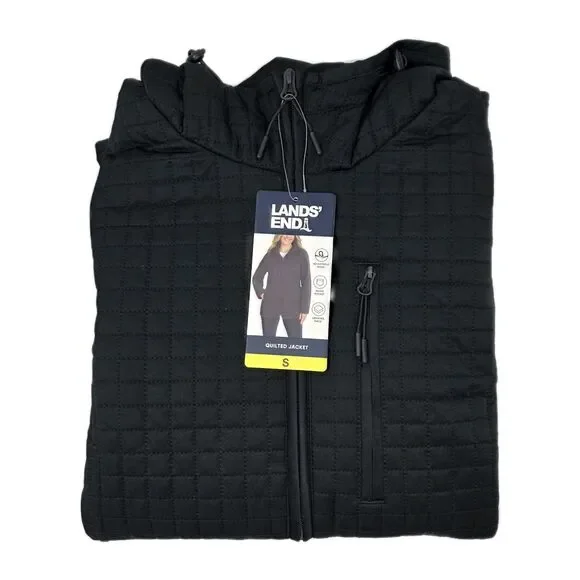 Lands End Women's Quilted Jacket Hooded Size Small Black Fully Lined Zip NWT - Picture 14 of 15